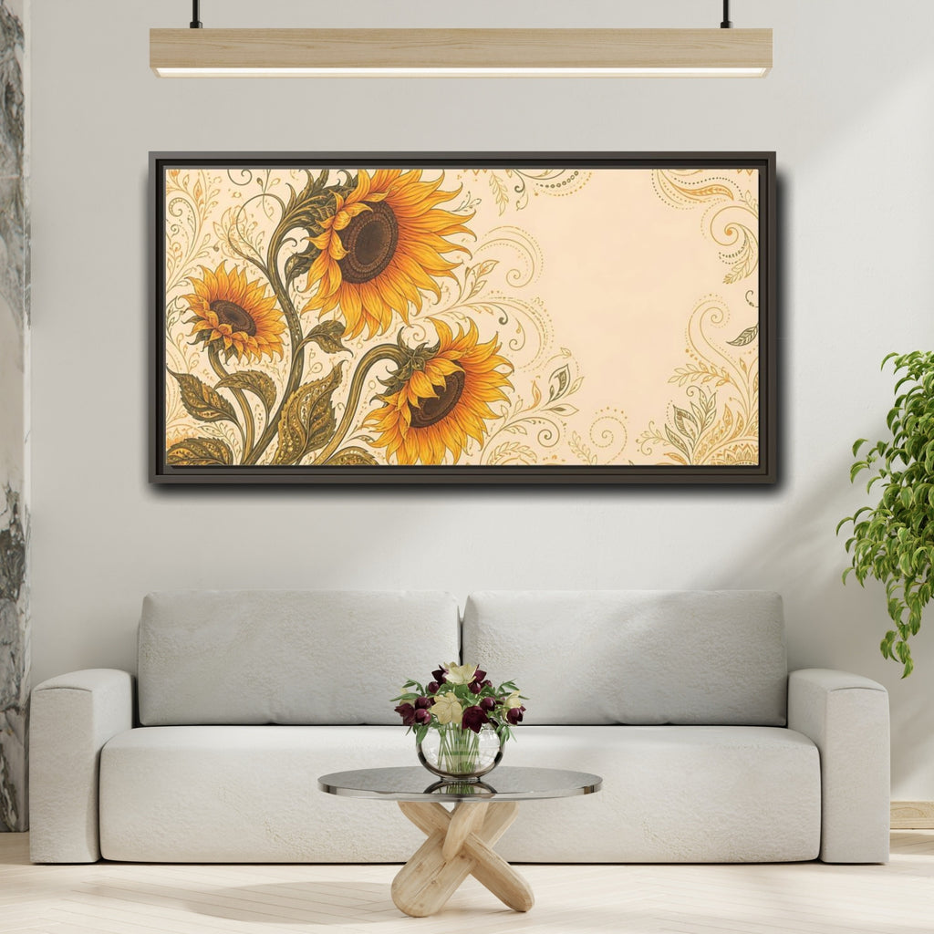 Mockup 2. Nature Sunflowers Yellow Sunflowers shown as stretched canvas wall art