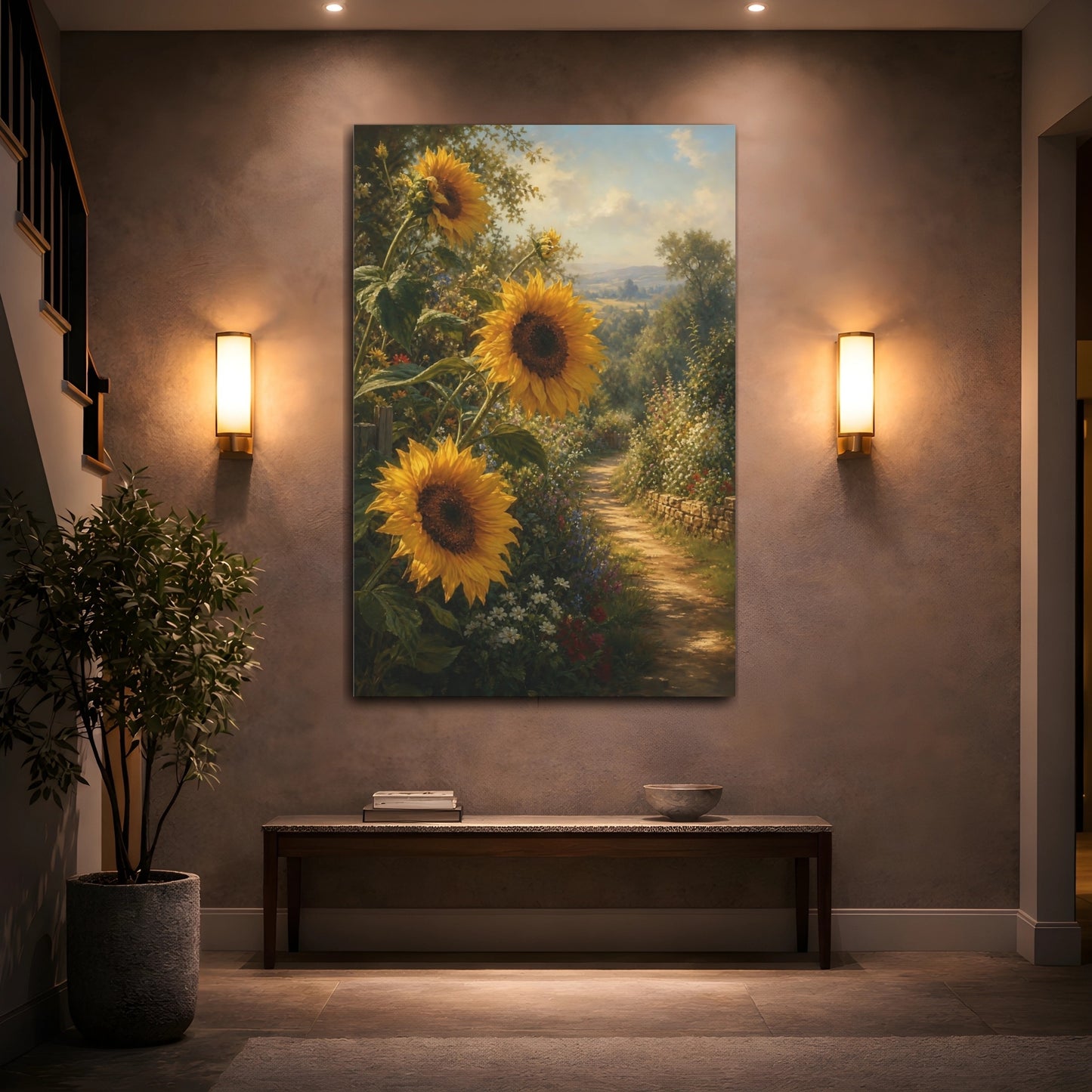 Mockup 2. Nature Sunflowers Yellow Sunflowers shown as stretched canvas wall art