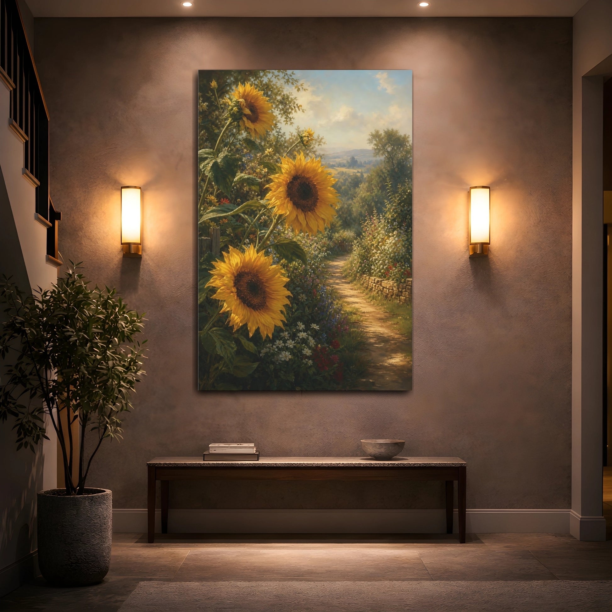 Mockup 2. Nature Sunflowers Yellow Sunflowers shown as stretched canvas wall art