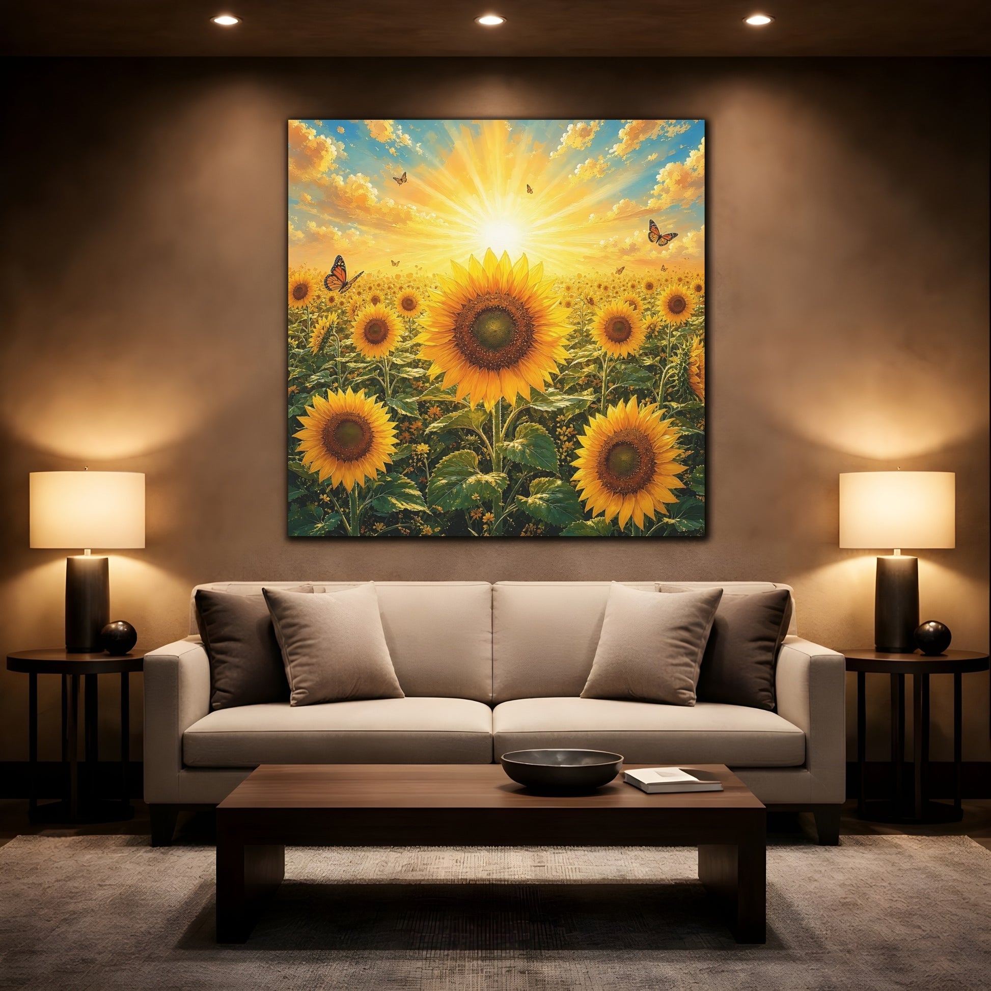 Mockup 2. Nature Sunflowers Yellow Sunflowers shown as stretched canvas wall art