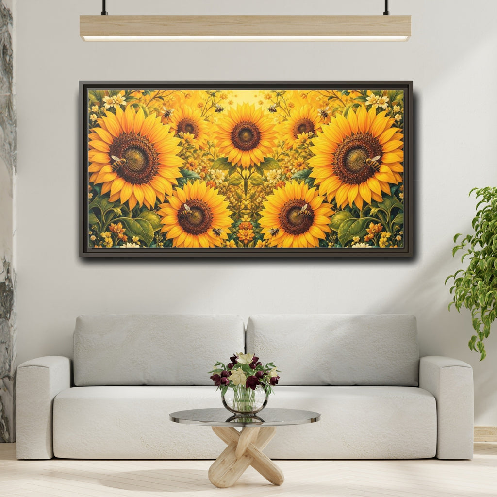 Mockup 2. Nature Sunflowers Yellow Sunflowers shown as stretched canvas wall art