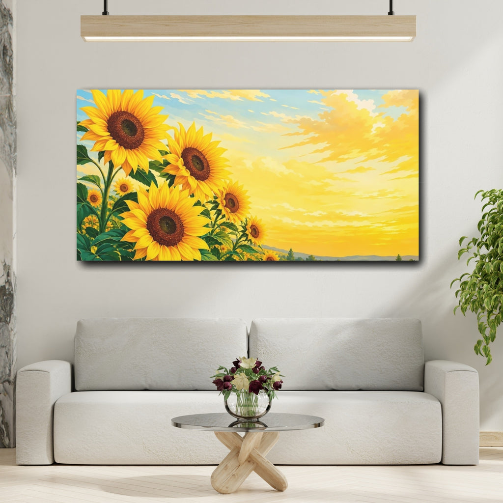 Mockup 2. Nature Sunflowers Yellow Sunflowers shown as stretched canvas wall art