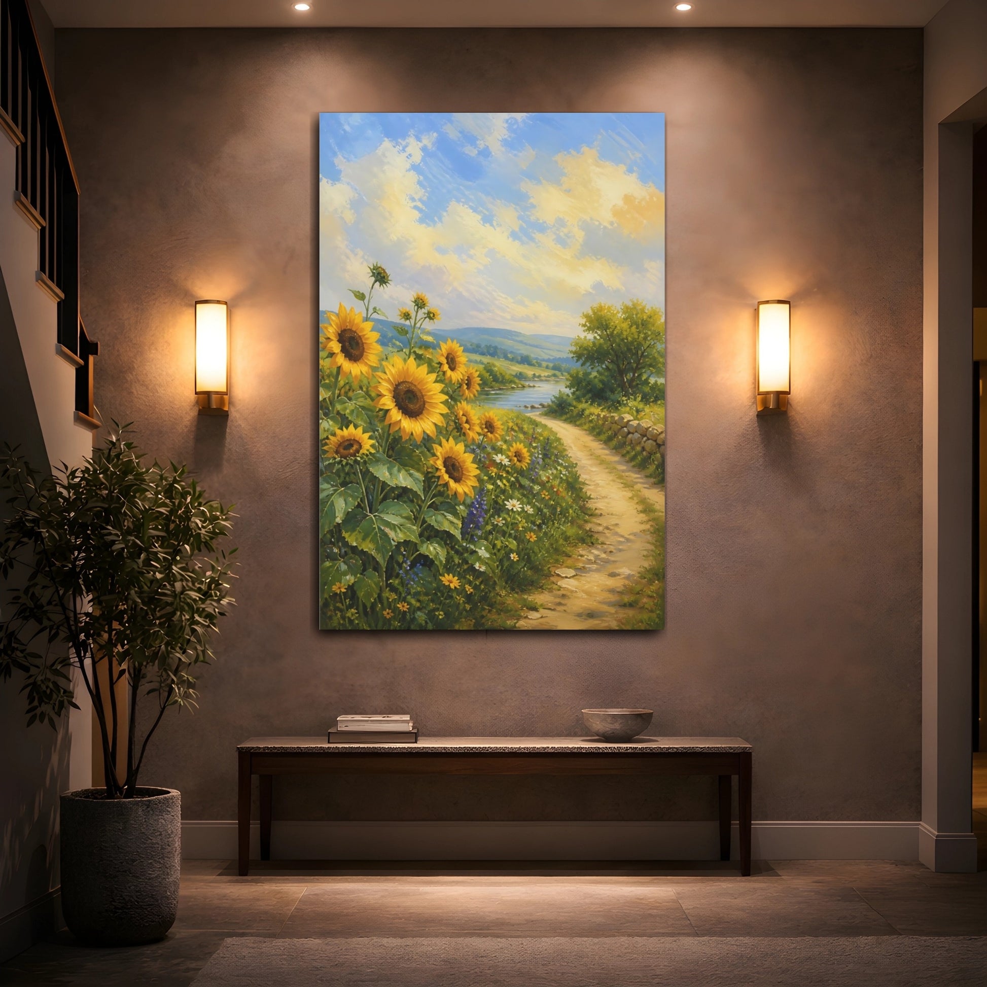 Mockup 2. Nature Sunflowers Yellow Sunflowers shown as stretched canvas wall art