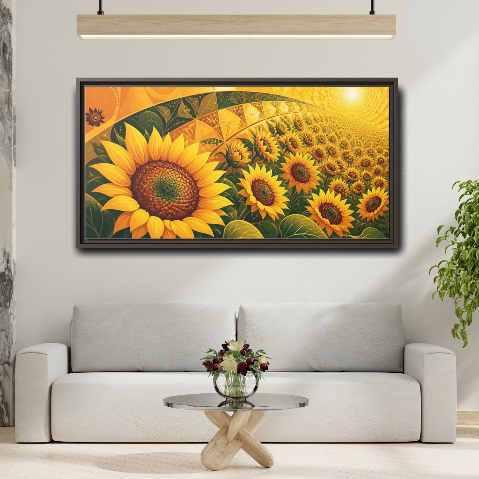 Mockup 2. Nature Sunflowers Yellow Sunflowers shown as stretched canvas wall art