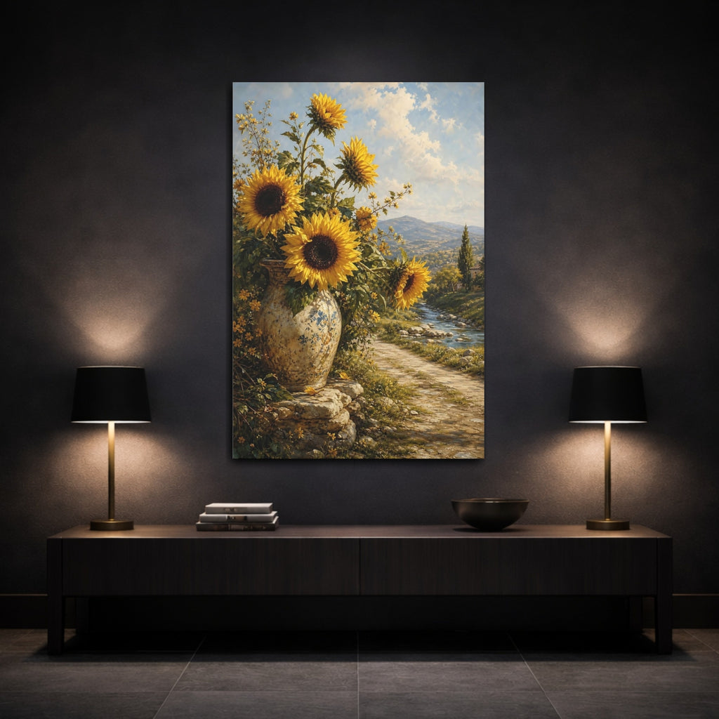 Mockup 3. Nature Sunflowers Yellow Sunflowers shown as stretched canvas wall art