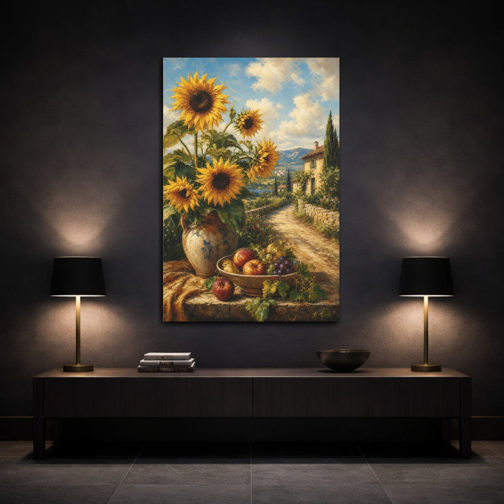 Mockup 3. Nature Sunflowers Yellow Sunflowers shown as stretched canvas wall art