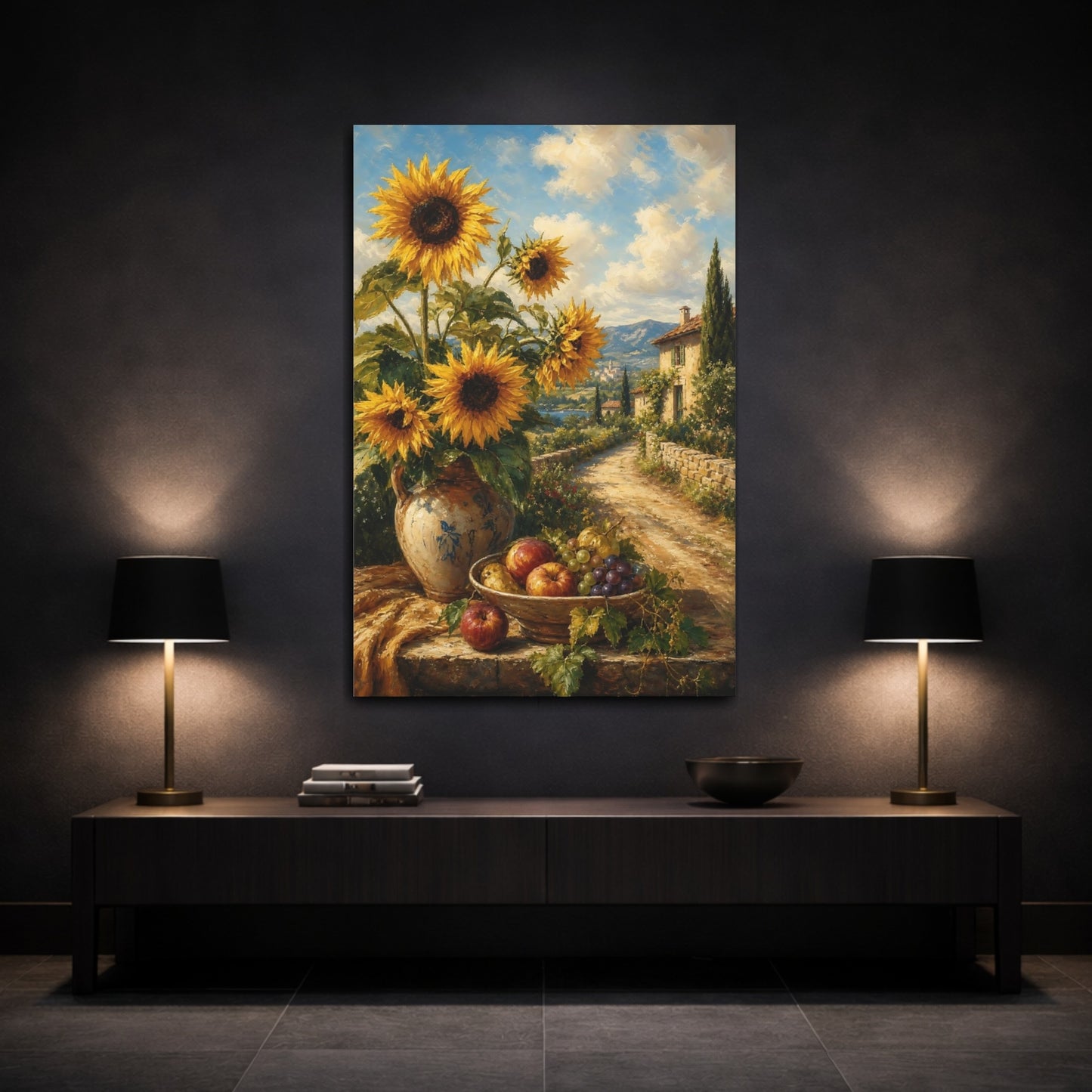 Mockup 3. Nature Sunflowers Yellow Sunflowers shown as stretched canvas wall art
