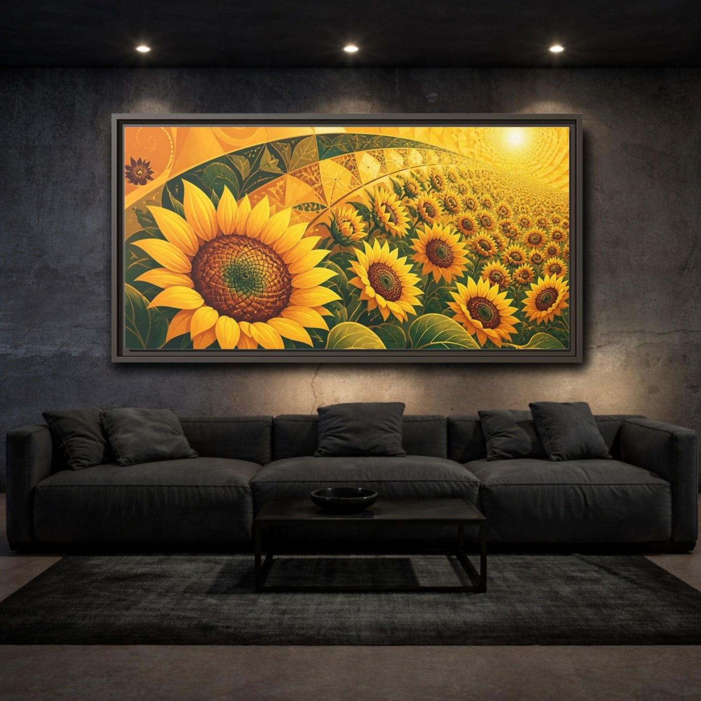 Mockup 3. Nature Sunflowers Yellow Sunflowers shown as stretched canvas wall art