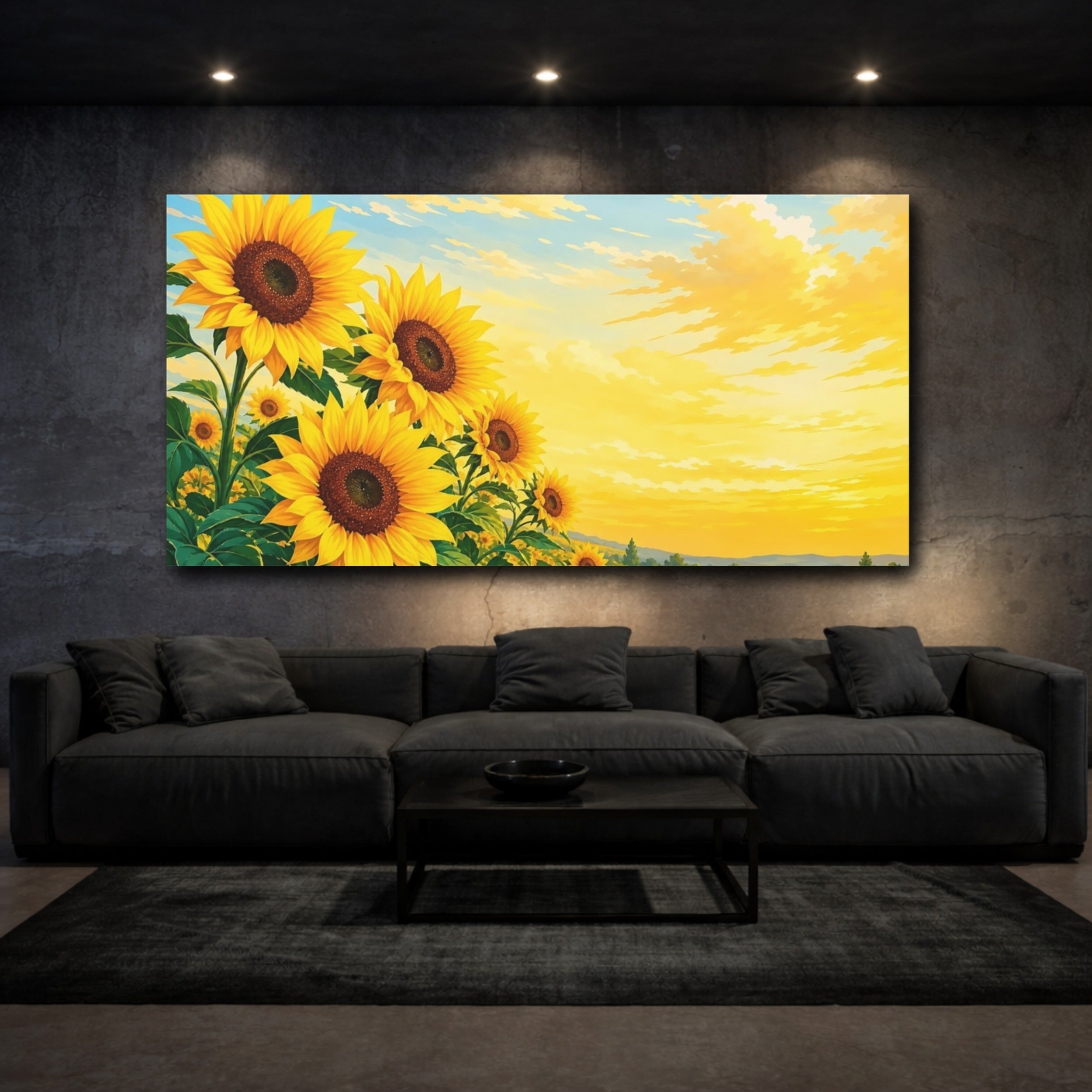 Mockup 3. Nature Sunflowers Yellow Sunflowers shown as stretched canvas wall art
