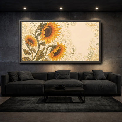 Mockup 3. Nature Sunflowers Yellow Sunflowers shown as stretched canvas wall art