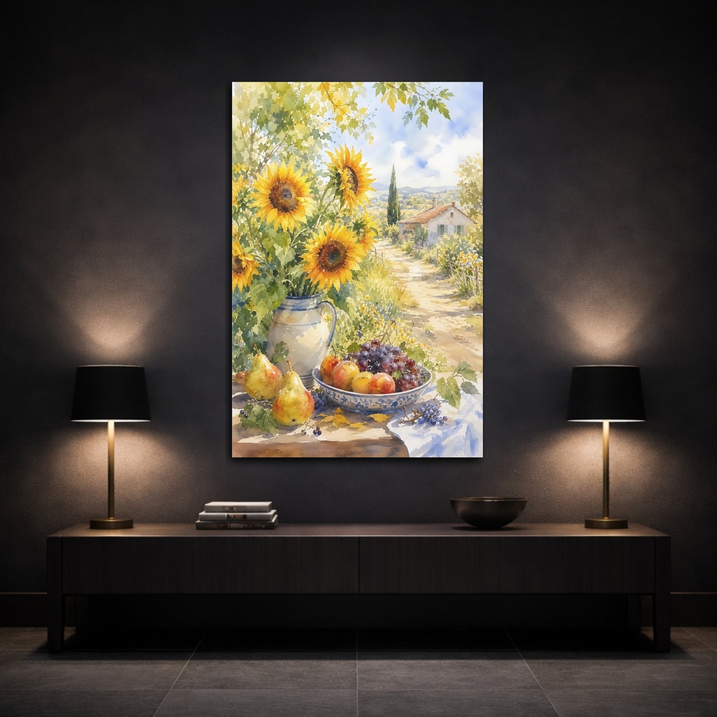 Mockup 3. Nature Sunflowers Yellow Sunflowers shown as stretched canvas wall art