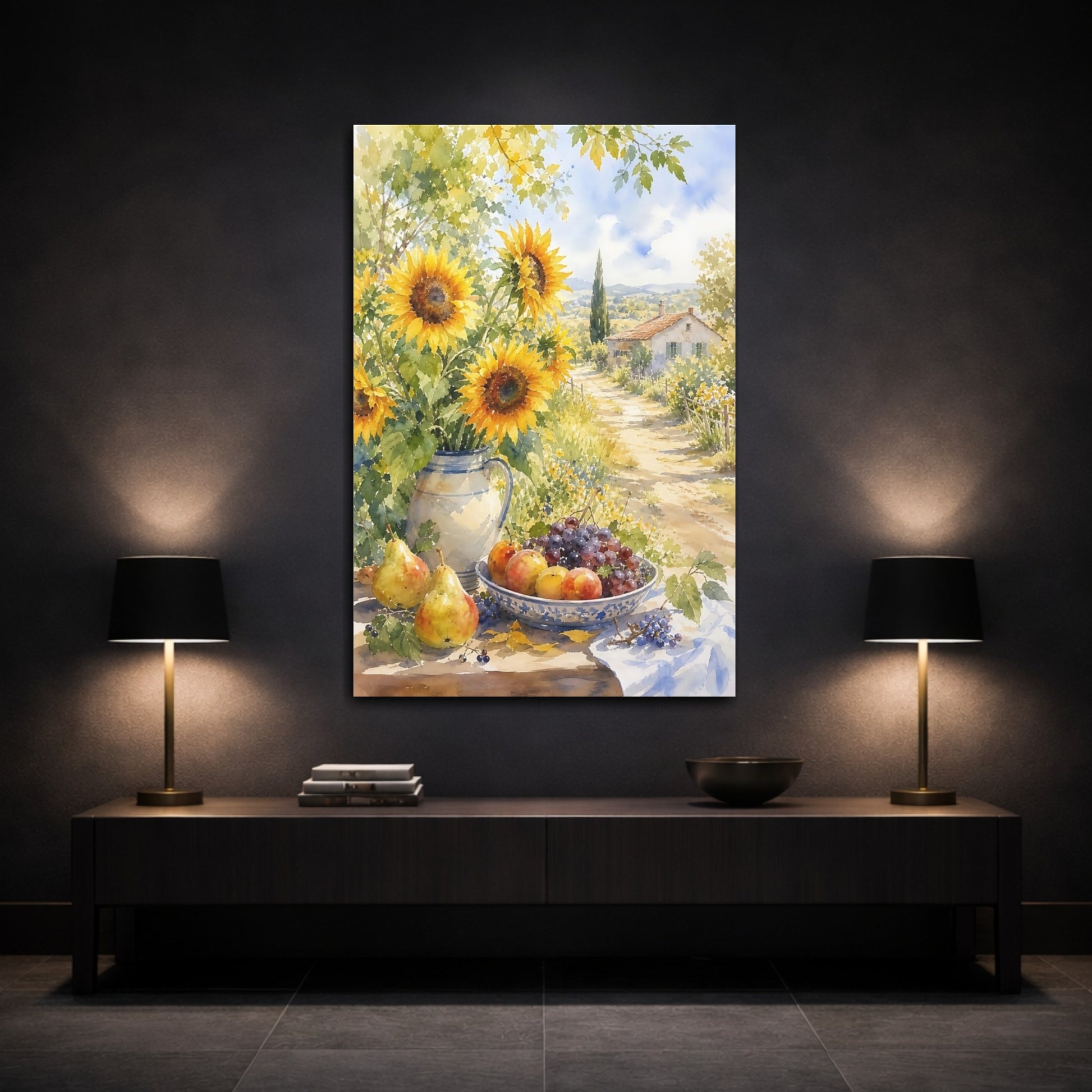 Mockup 3. Nature Sunflowers Yellow Sunflowers shown as stretched canvas wall art