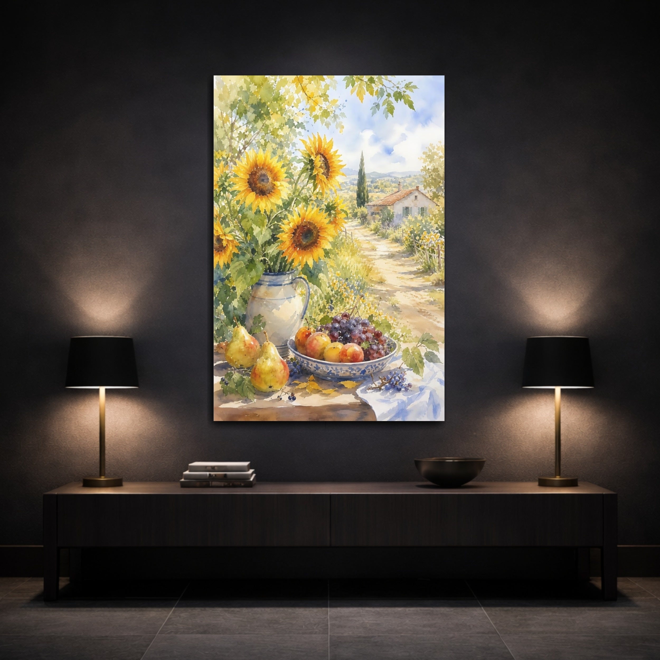 Mockup 3. Nature Sunflowers Yellow Sunflowers shown as stretched canvas wall art