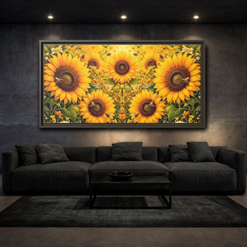 Mockup 3. Nature Sunflowers Yellow Sunflowers shown as stretched canvas wall art
