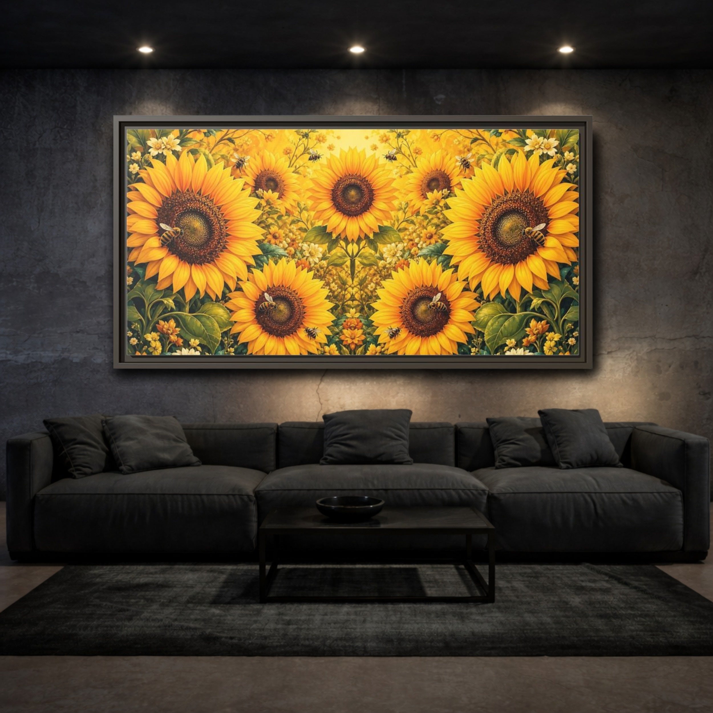 Mockup 3. Nature Sunflowers Yellow Sunflowers shown as stretched canvas wall art
