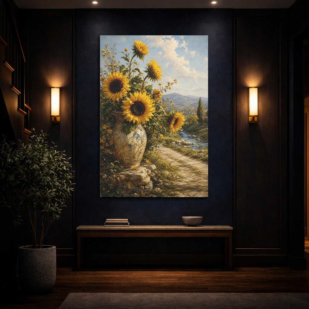 Mockup 4. Nature Sunflowers Yellow Sunflowers shown as stretched canvas wall art