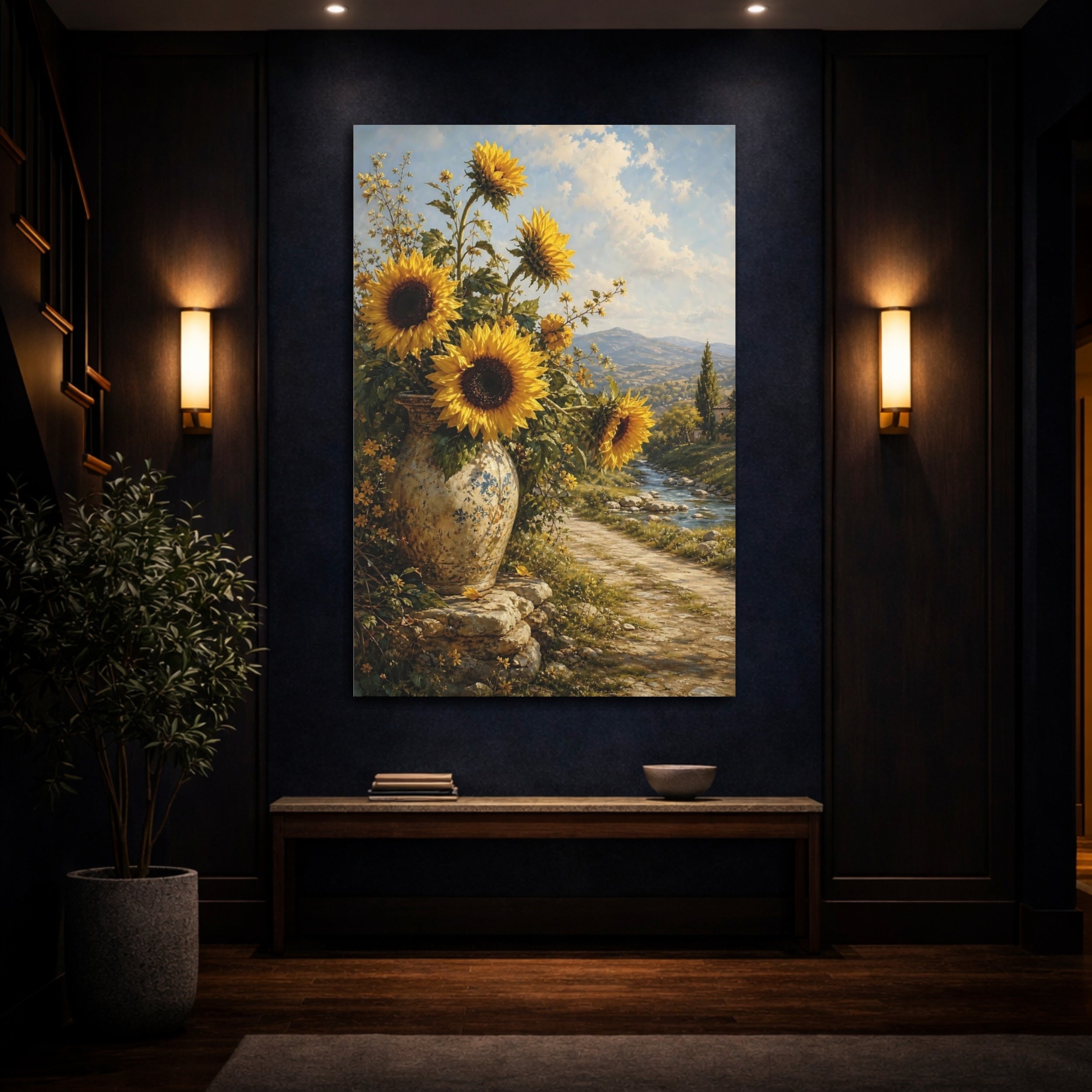 Mockup 4. Nature Sunflowers Yellow Sunflowers shown as stretched canvas wall art