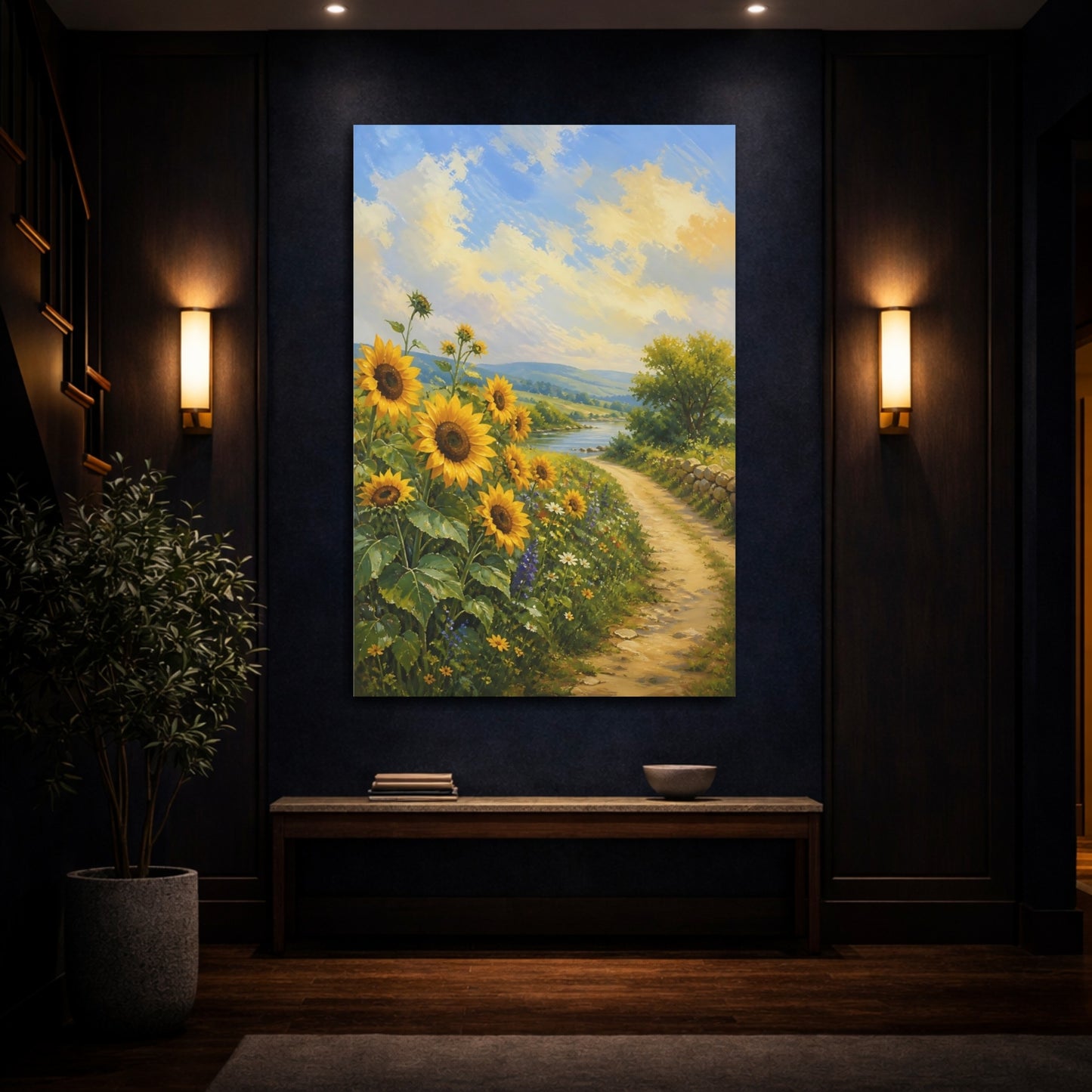 Mockup 4. Nature Sunflowers Yellow Sunflowers shown as stretched canvas wall art