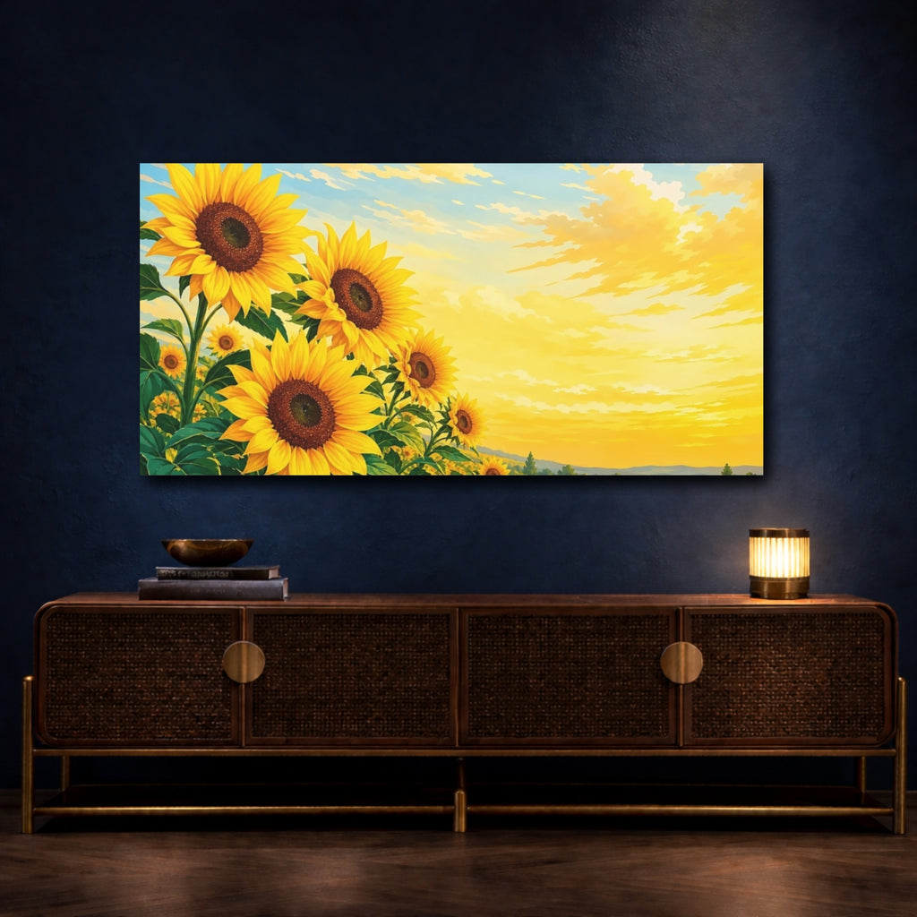 Mockup 4. Nature Sunflowers Yellow Sunflowers shown as stretched canvas wall art