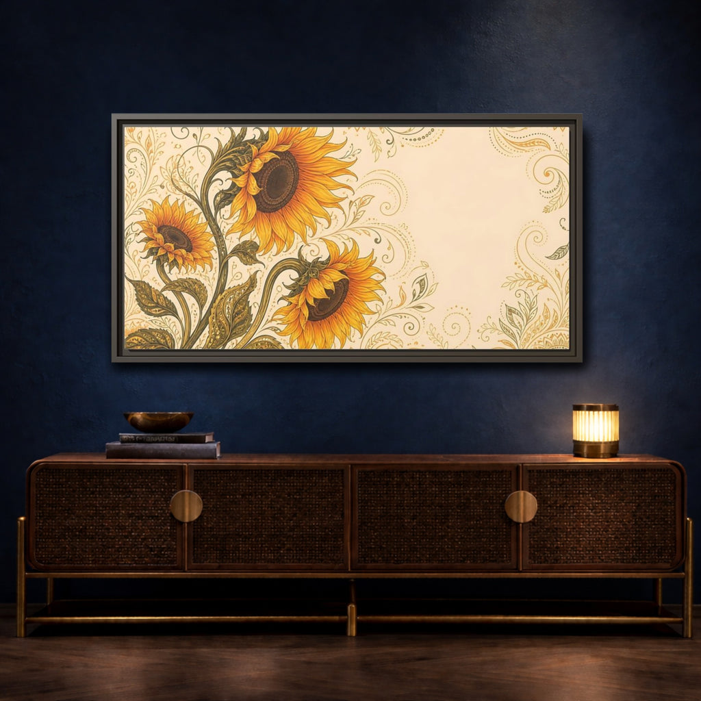 Mockup 4. Nature Sunflowers Yellow Sunflowers shown as stretched canvas wall art