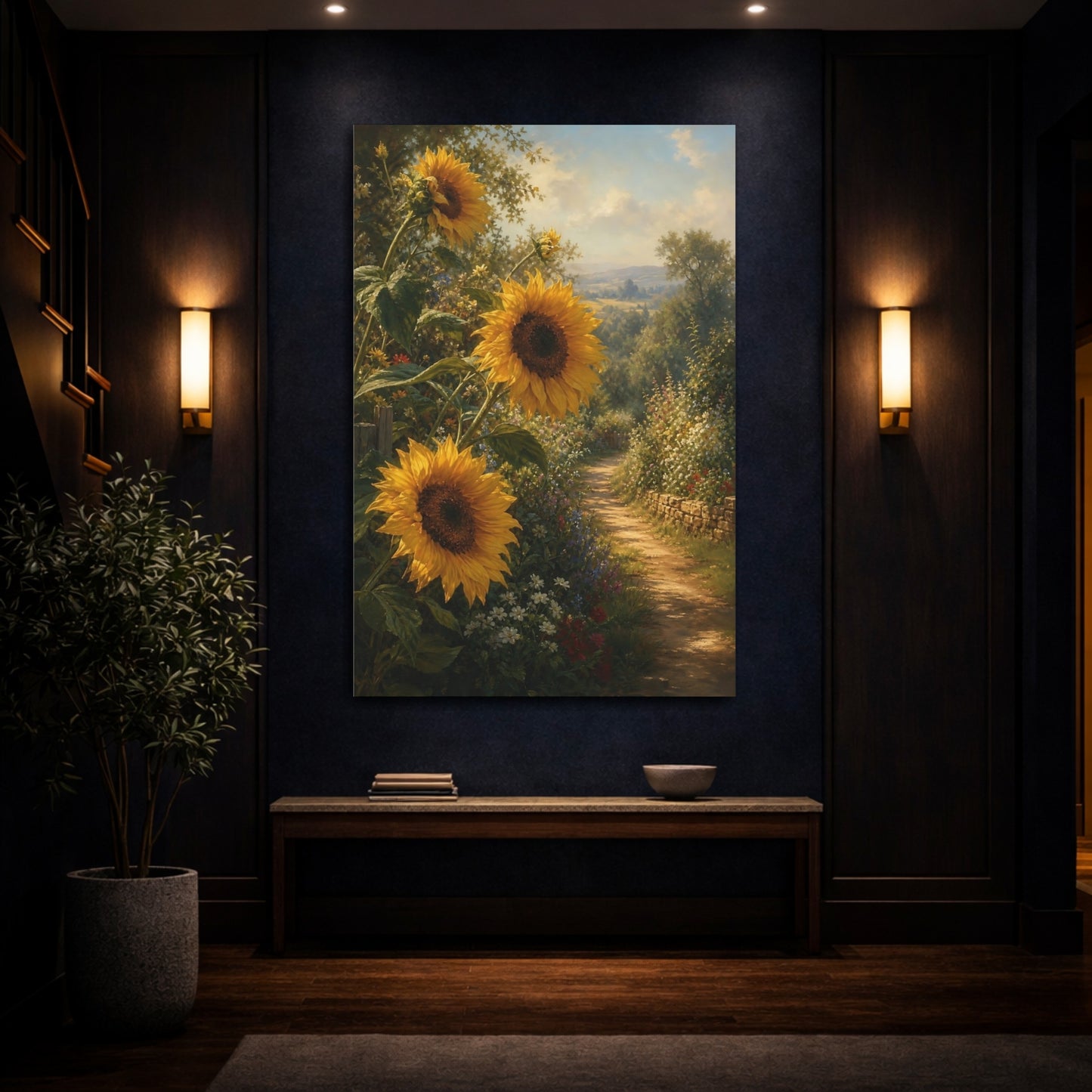 Mockup 4. Nature Sunflowers Yellow Sunflowers shown as stretched canvas wall art