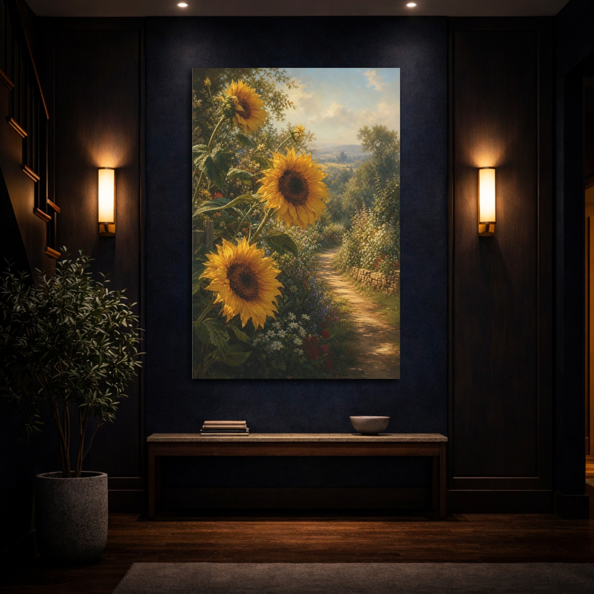 Mockup 4. Nature Sunflowers Yellow Sunflowers shown as stretched canvas wall art