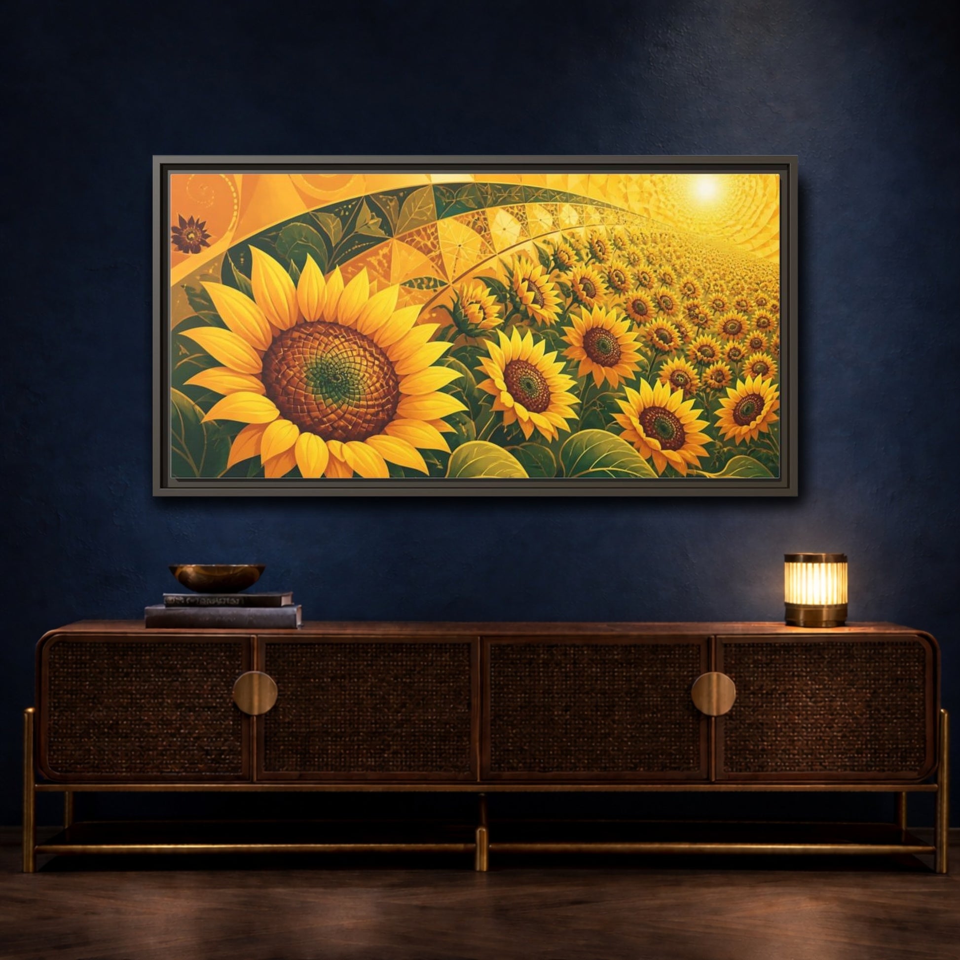 Mockup 4. Nature Sunflowers Yellow Sunflowers shown as stretched canvas wall art