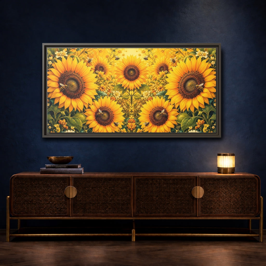 Mockup 4. Nature Sunflowers Yellow Sunflowers shown as stretched canvas wall art