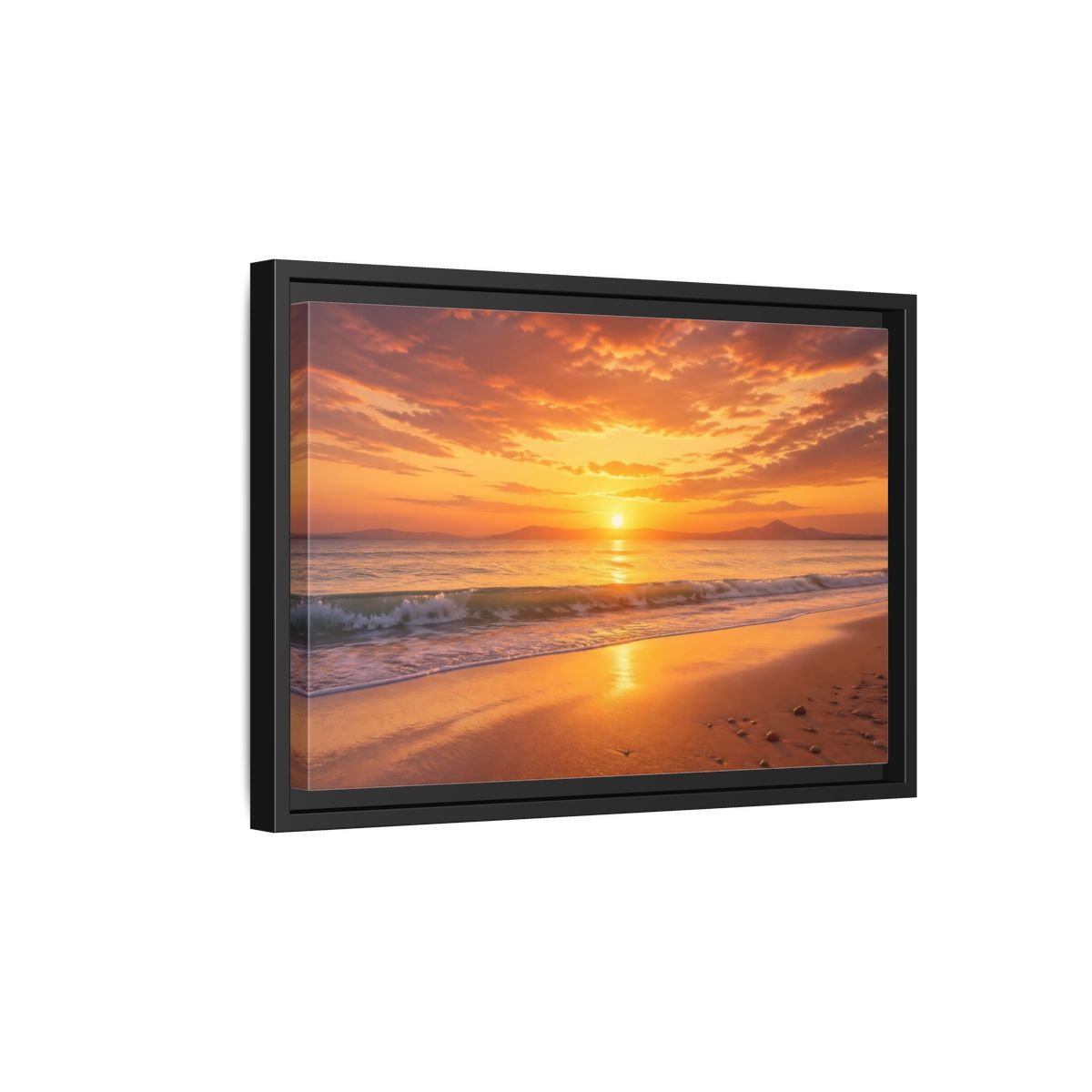 Side Mockup 6. Nature Sunset Beach Orange And Gold shown as stretched canvas wall art