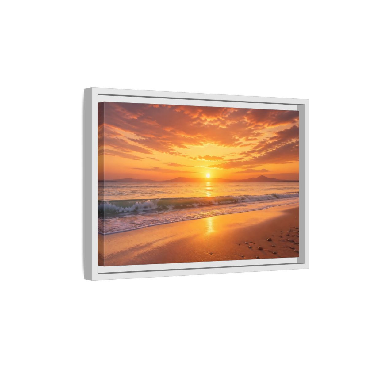 Side Mockup 4. Nature Sunset Beach Orange And Gold shown as stretched canvas wall art