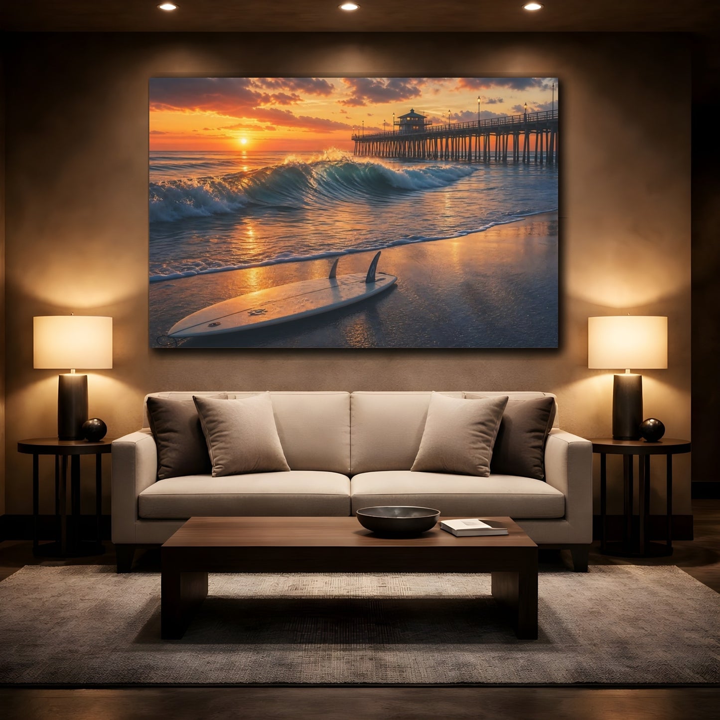 Mockup 2. Nature Sunset Beach Orange Sunset shown as canvas print