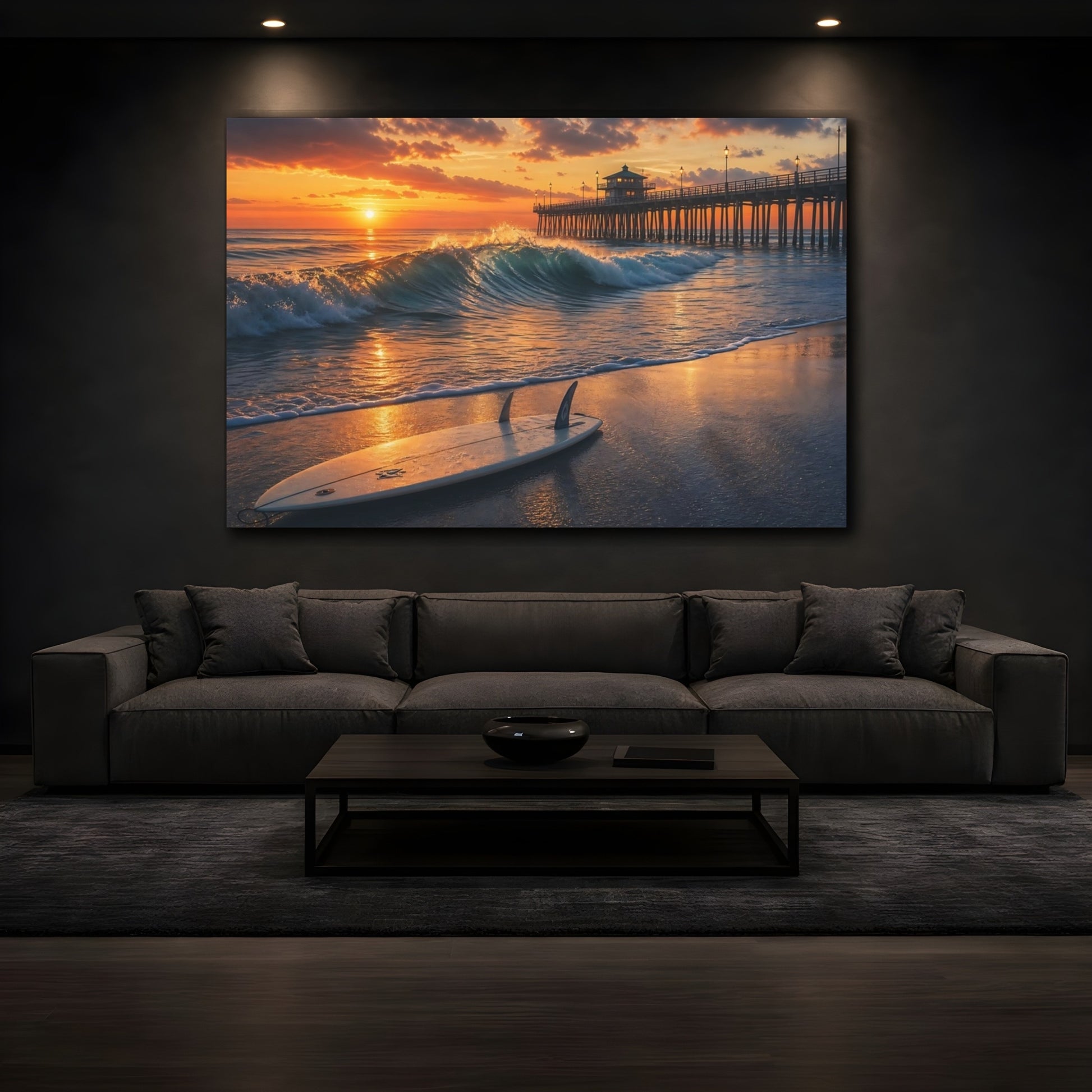 Mockup 3. Nature Sunset Beach Orange Sunset shown as canvas print