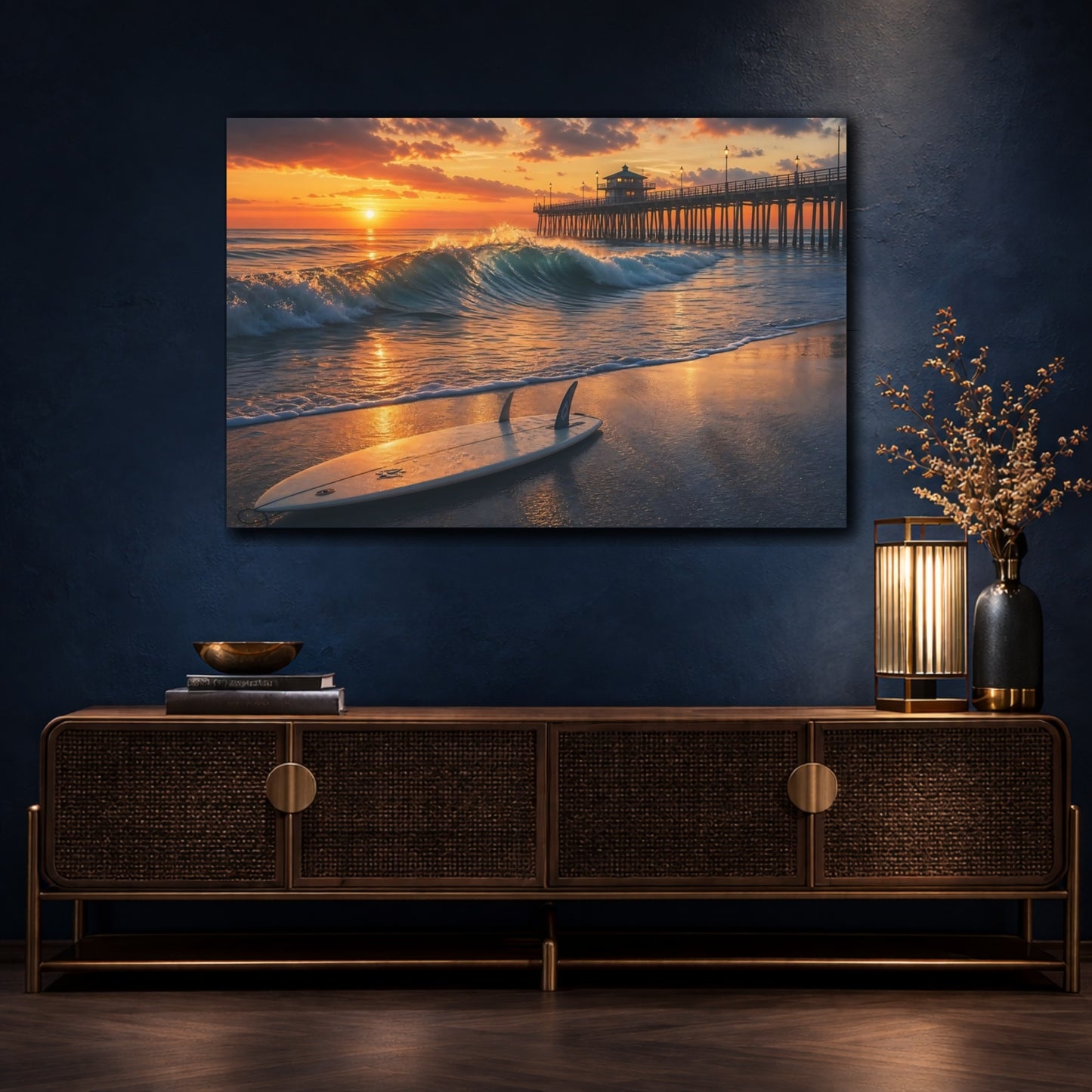 Mockup 4. Nature Sunset Beach Orange Sunset shown as canvas print