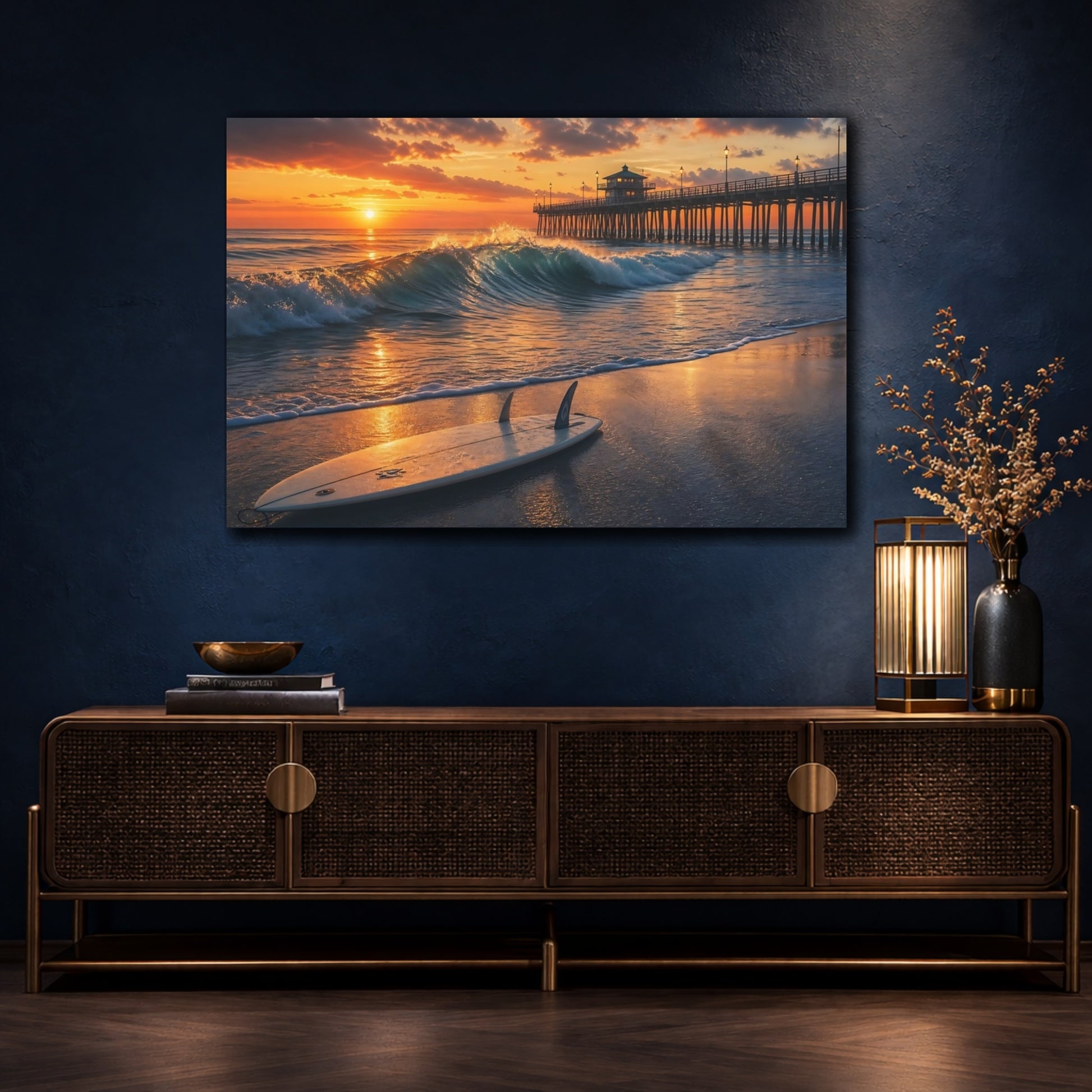 Mockup 4. Nature Sunset Beach Orange Sunset shown as canvas print