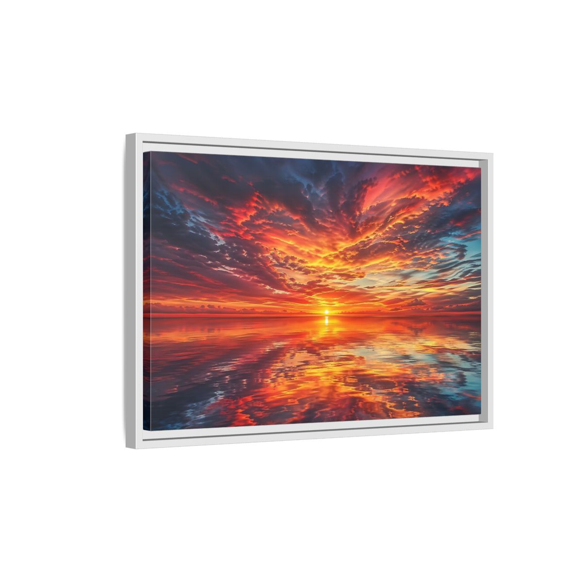 Side Mockup 1. Nature Sunset Fiery Sunset shown as stretched canvas wall art