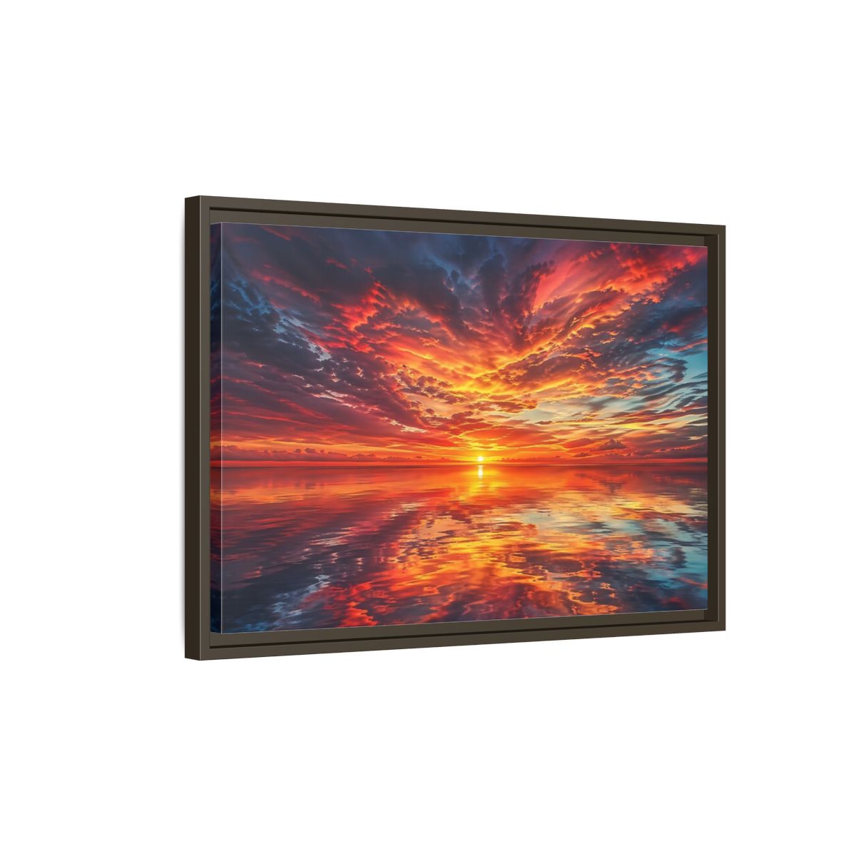 Side Mockup 2. Nature Sunset Fiery Sunset shown as stretched canvas wall art