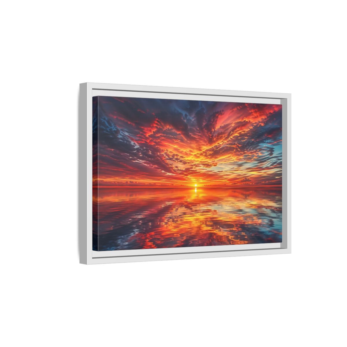 Side Mockup 4. Nature Sunset Fiery Sunset shown as stretched canvas wall art