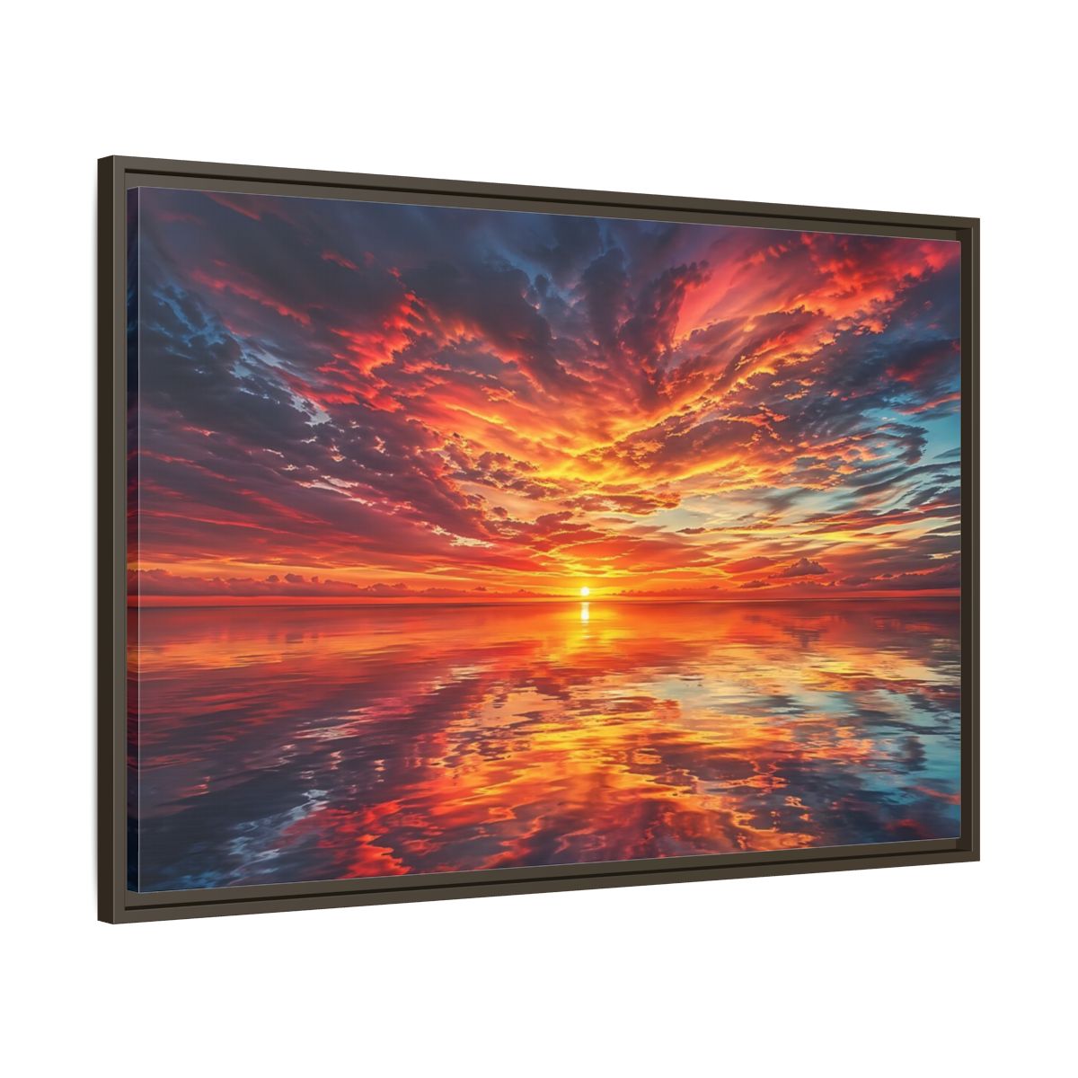 Main Mockup. Nature Sunset Fiery Sunset shown as stretched canvas wall art