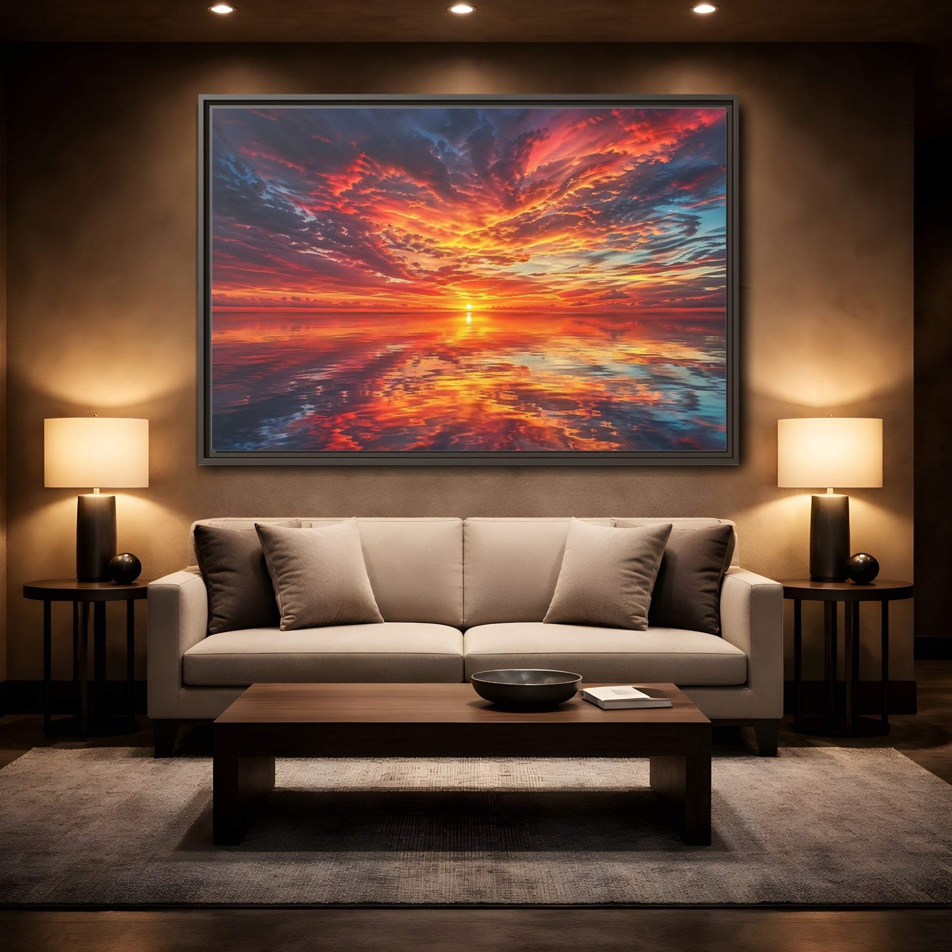 Mockup 2. Nature Sunset Fiery Sunset shown as stretched canvas wall art