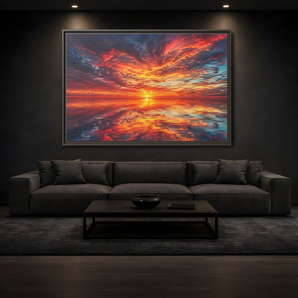 Mockup 3. Nature Sunset Fiery Sunset shown as stretched canvas wall art