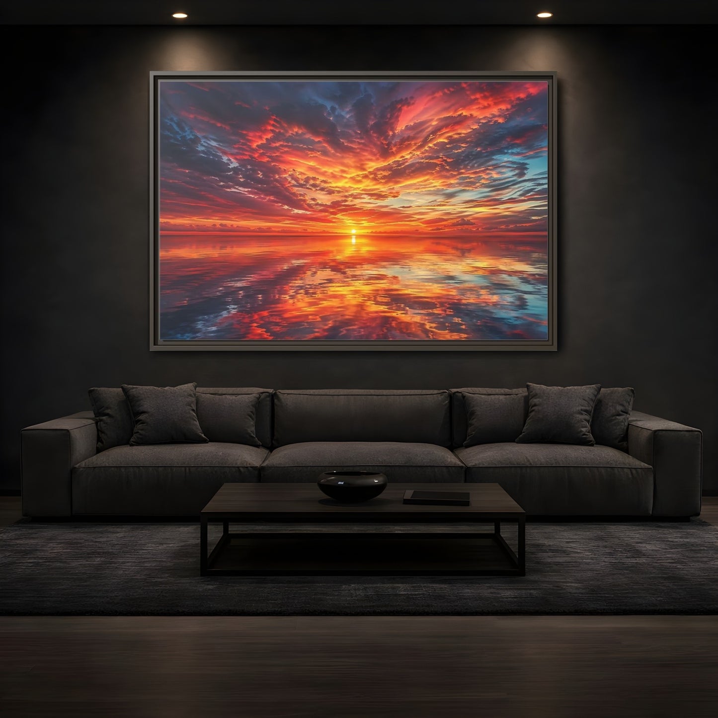 Mockup 3. Nature Sunset Fiery Sunset shown as stretched canvas wall art