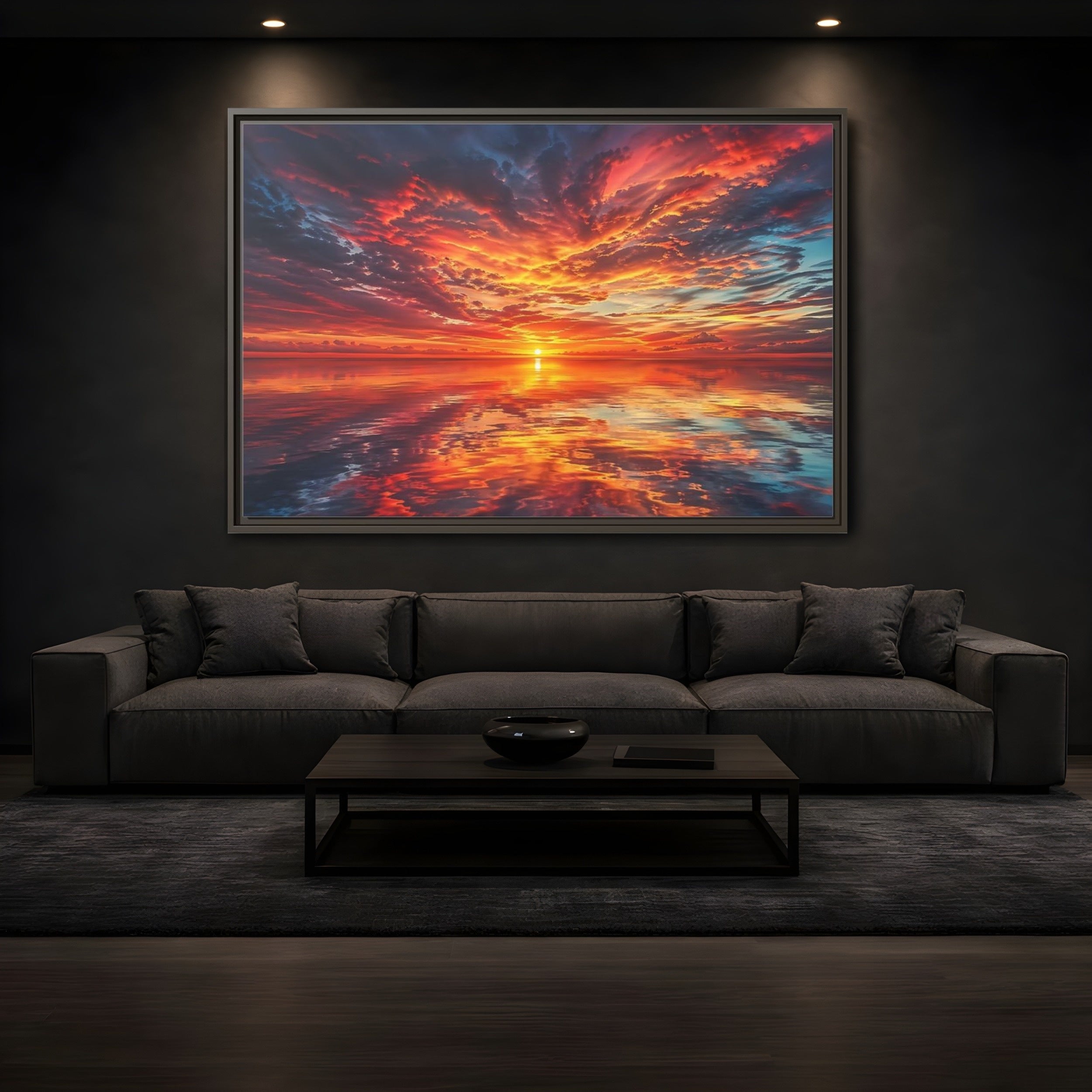 Mockup 3. Nature Sunset Fiery Sunset shown as stretched canvas wall art
