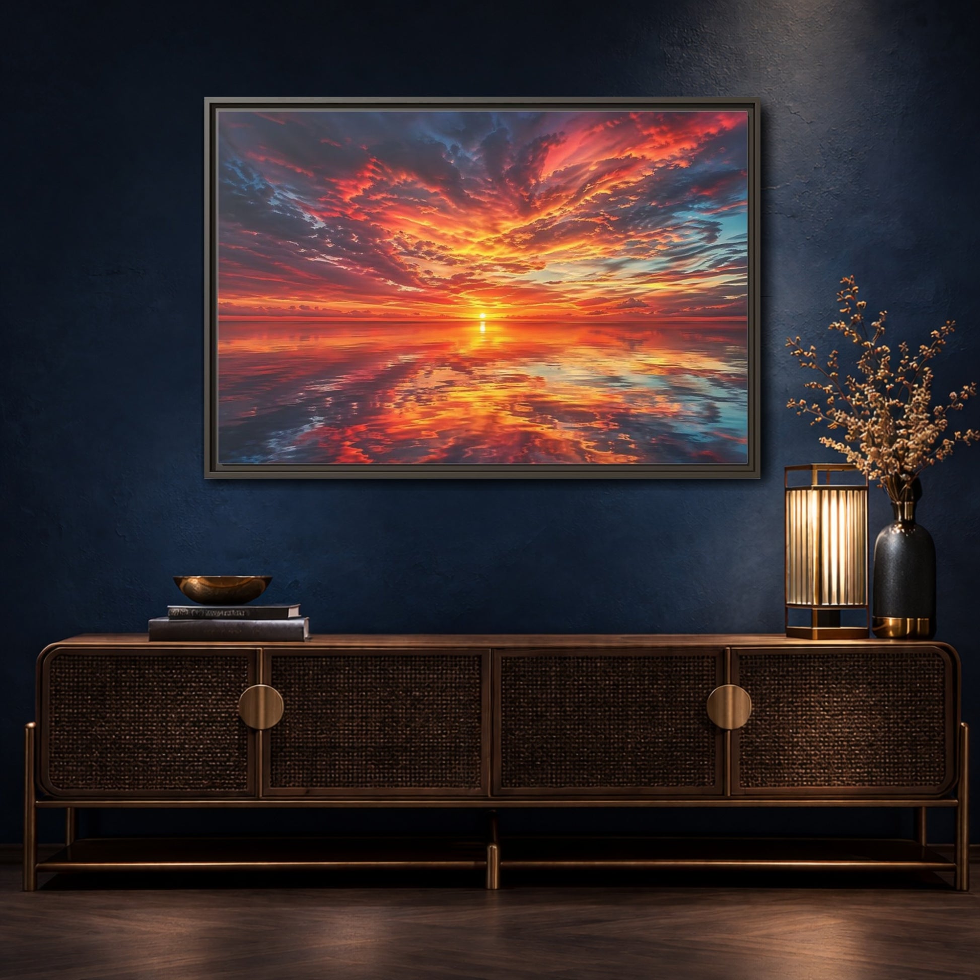 Mockup 4. Nature Sunset Fiery Sunset shown as stretched canvas wall art