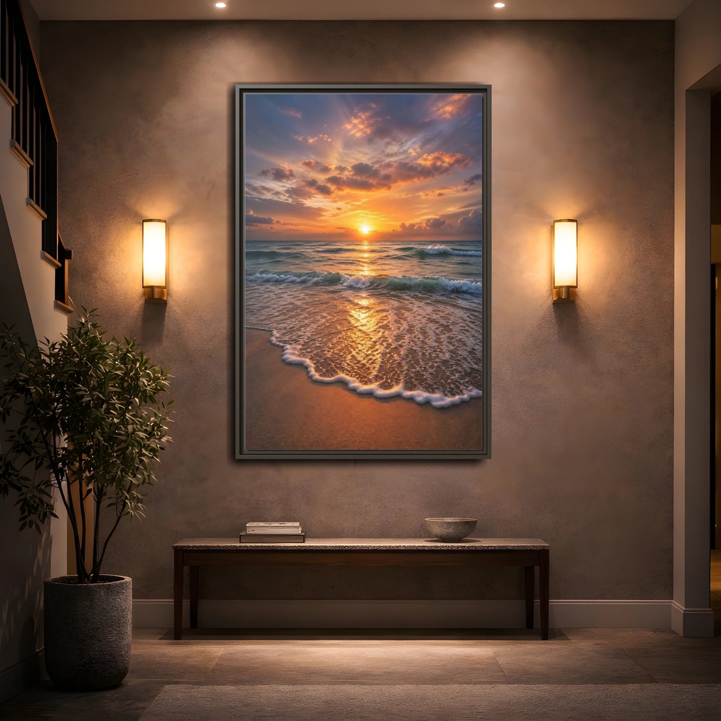 Mockup 2. Nature Sunset Golden Sunset shown as stretched canvas wall art