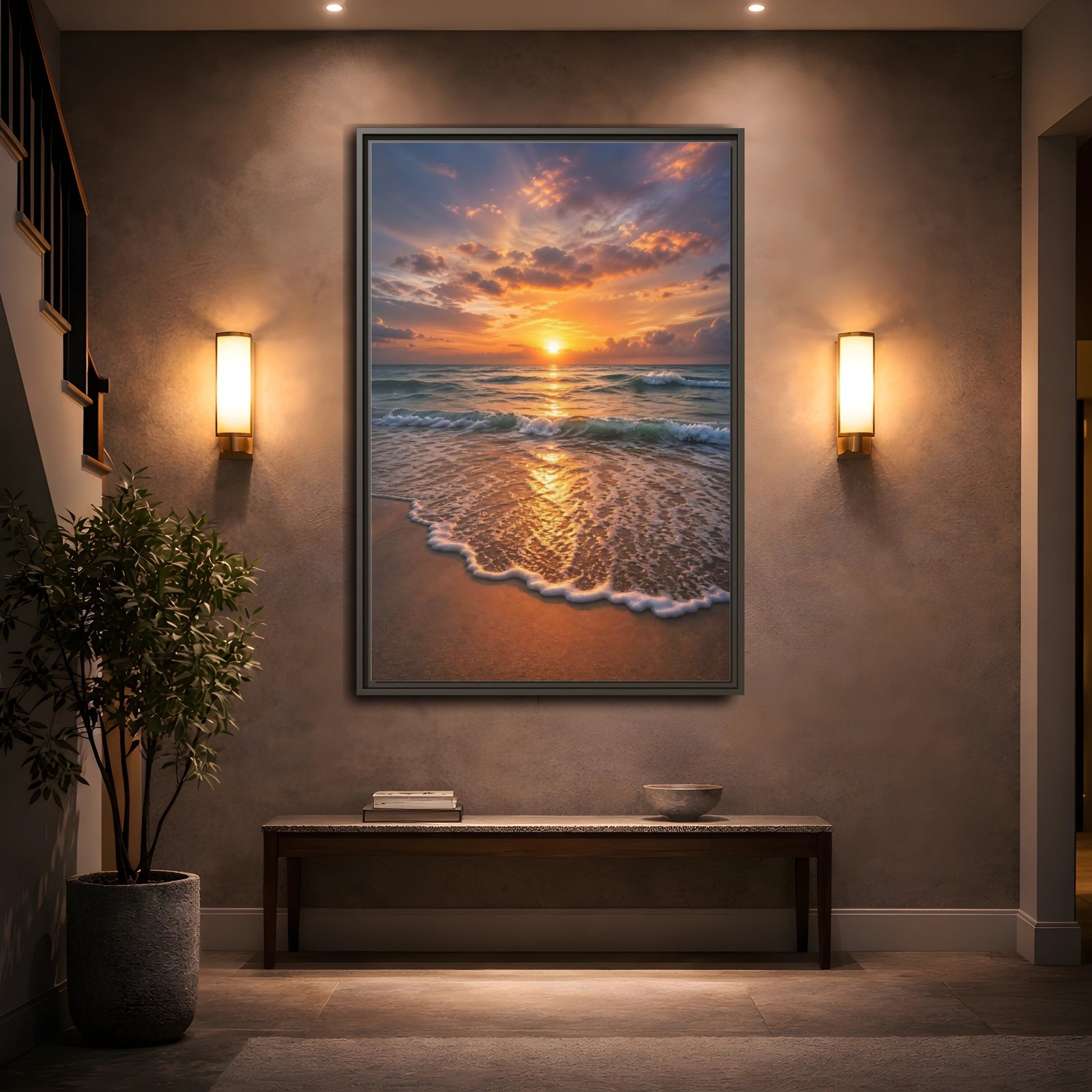 Mockup 2. Nature Sunset Golden Sunset shown as stretched canvas wall art