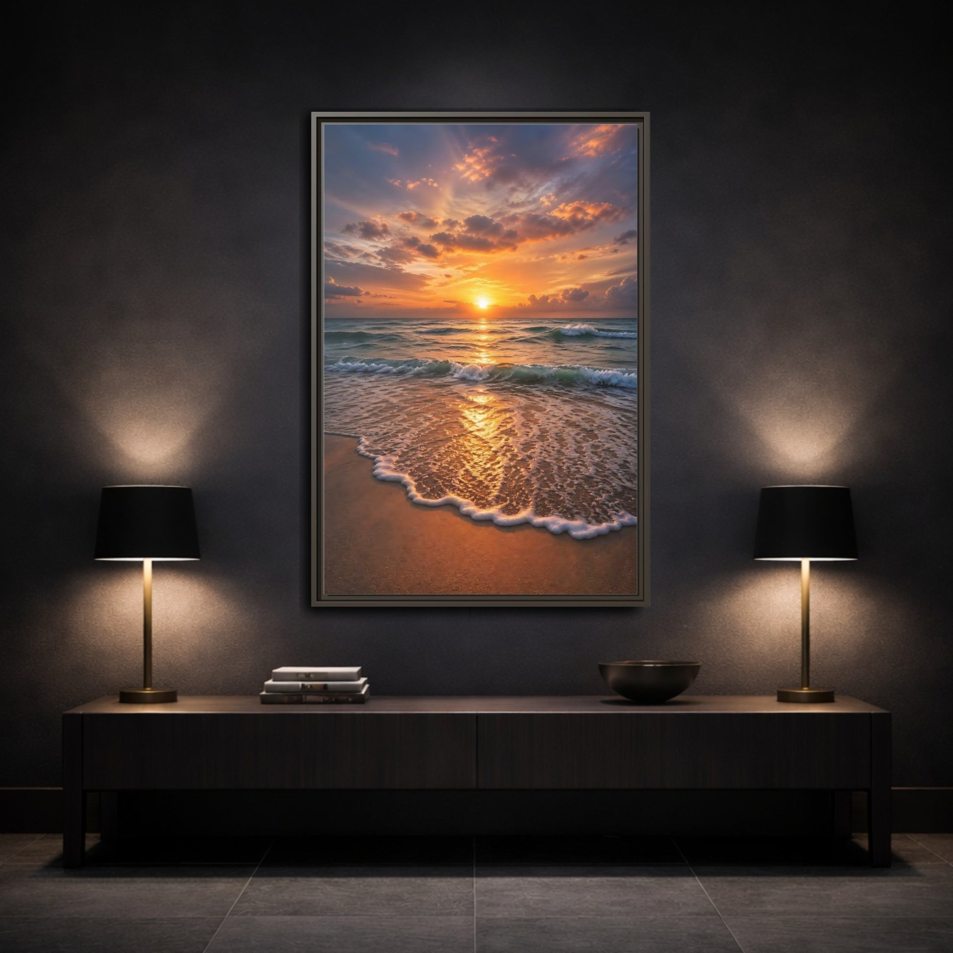 Mockup 3. Nature Sunset Golden Sunset shown as stretched canvas wall art