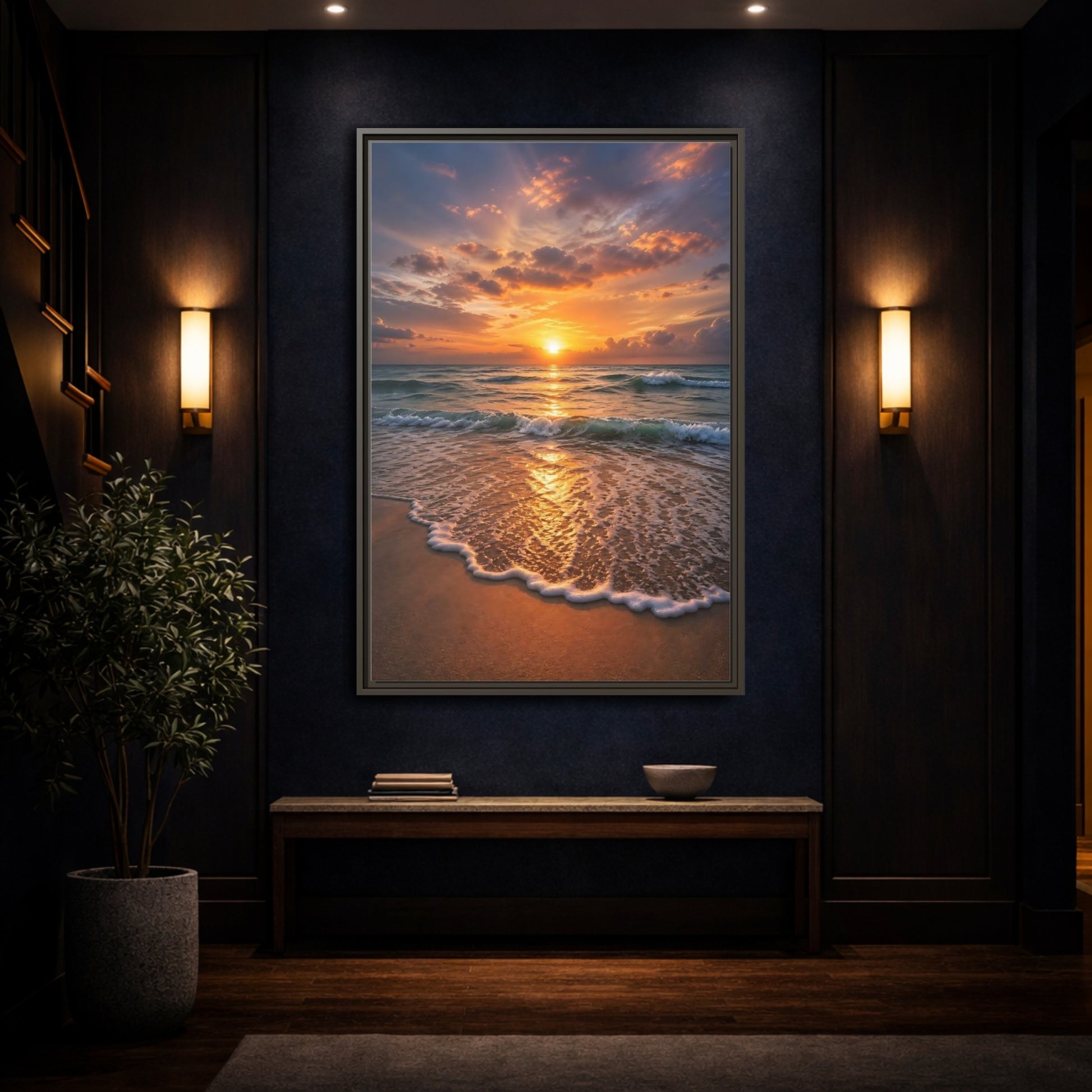 Mockup 4. Nature Sunset Golden Sunset shown as stretched canvas wall art