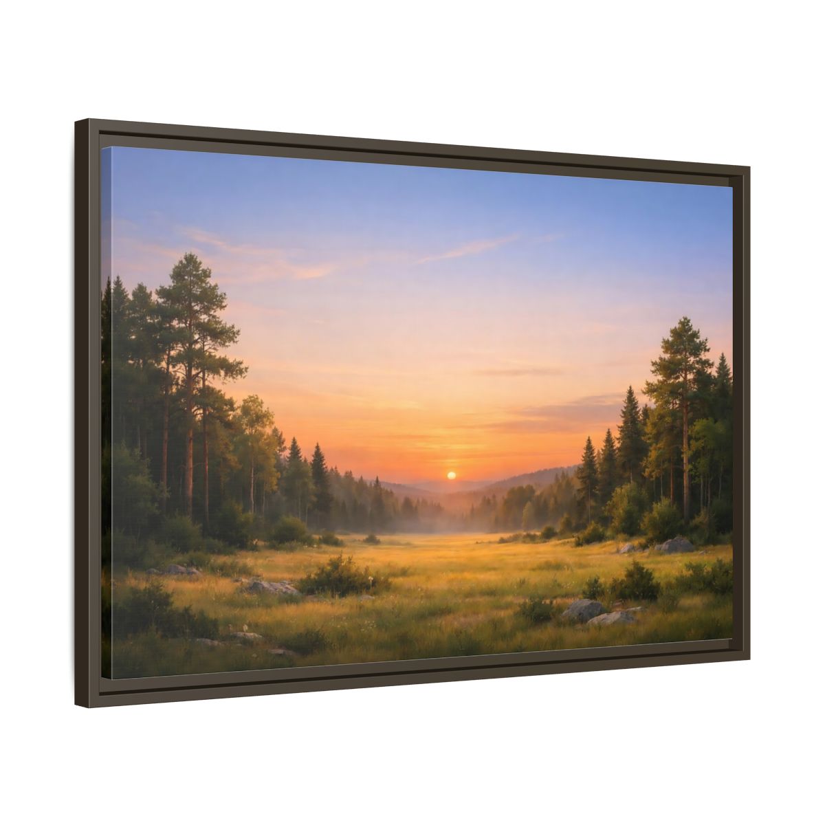 Side Mockup 11. Nature Sunset Landscape Golden Sunset Landscape shown as stretched canvas wall art