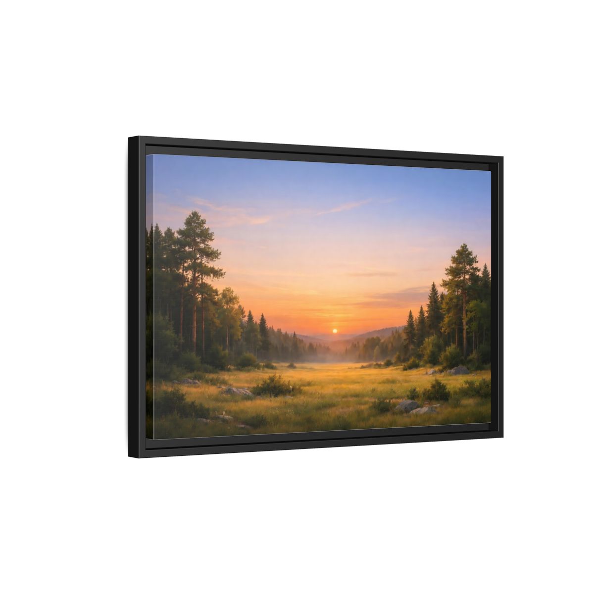 Side Mockup 3. Nature Sunset Landscape Golden Sunset Landscape shown as stretched canvas wall art