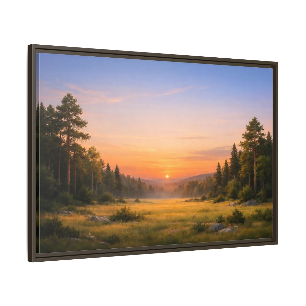 Main Mockup. Nature Sunset Landscape Golden Sunset Landscape shown as stretched canvas wall art